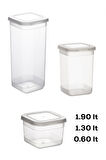 Porsima 433-4 24 lü Kare Etiketli Gıda Erzak Baharat Saklama Kabı Seti 8x(0.60+1.30+1.90) Lt Şeffaf