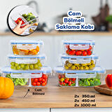 Porsima Por Kilitli Sızdırmaz Kapaklı Çok Amaçlı Cam 6lı Erzak Yiyecek Saklama Kabı Seti - 1000-450-350 ml