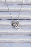 pilelistore 316L Çelik Zincir Gümüş Renk Zirkon Taşlı Mıknatıslı Kalp Kolye - TJ-BKO9082