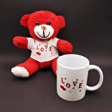 pilelistore Love Tasarımlı Kupa Bardak Ve Kırmızı Ayıcık Seti