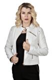 AsyaClub Caroline Hakiki Deri Kadın Beyaz Ceket-Mont