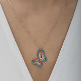 925 Ayar Gümüş Turkuaz Taşlı Kelebek Kadın Gümüş Kolye