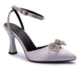 Feles Arkası Açık Bilekten Bağlamalı Saten Taşlı Stiletto