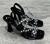 Feles Çapraz Şeffaf Taş Detaylı Topuklu Kadın Abiye Ayakkabı