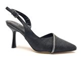 Feles Saten Şerit Taşlı Arkası Açık Stiletto Kadın Topuklu Ayakkabı