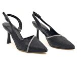 Feles Saten Şerit Taşlı Arkası Açık Stiletto Kadın Topuklu Ayakkabı
