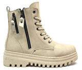 Mehtap Çift Fermuar Detaylı Kaymaz Taban Kadın Kısa Postal Bot