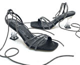 Ventes Bilekten Bağlamalı Şeffaf Topuklu Kadın Abiye Ayakkabı