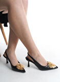 Feles Sarı Gül Detaylı Arkası Açık Stiletto Kadın Topuklu Ayakkabı
