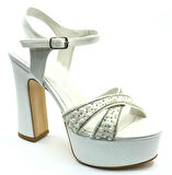 Feles Çapraz Taş Detaylı 13 cm Yüksek Platform Topuklu Taşlı Kadın Abiye Ayakkabı