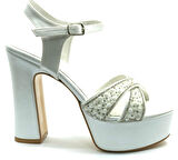 Feles Çapraz Taş Detaylı 13 cm Yüksek Platform Topuklu Taşlı Kadın Abiye Ayakkabı