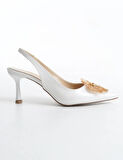 Feles Sarı Gül Detaylı Arkası Açık Stiletto Kadın Topuklu Ayakkabı
