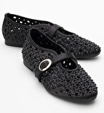 Feles Delik Taş Detaylı Kadın Babet Ayakkabı