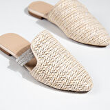 Feles İnce Taban Hasır Detaylı Kadın Terlik