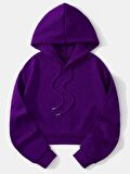 Kadın Basic Kapüşonlu Crop İçi Polarlı Oversize Sweatshirt