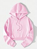 Kadın Basic Kapüşonlu Crop İçi Polarlı Oversize Sweatshirt
