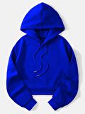 Kadın Basic Kapüşonlu Crop İçi Polarlı Oversize Sweatshirt