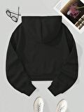 Kadın Basic Kapüşonlu Crop İçi Polarlı Oversize Sweatshirt