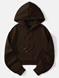 Kadın Basic Kapüşonlu Crop İçi Polarlı Oversize Sweatshirt