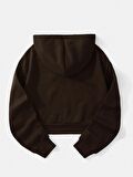 Kadın Basic Kapüşonlu Crop İçi Polarlı Oversize Sweatshirt