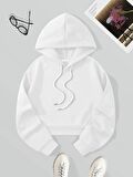Kadın Basic Kapüşonlu Crop İçi Polarlı Oversize Sweatshirt