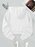 Kadın Basic Kapüşonlu Crop İçi Polarlı Oversize Sweatshirt