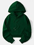 Kadın Basic Kapüşonlu Crop İçi Polarlı Oversize Sweatshirt