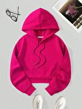 Kadın Basic Kapüşonlu Crop İçi Polarlı Oversize Sweatshirt