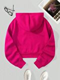 Kadın Basic Kapüşonlu Crop İçi Polarlı Oversize Sweatshirt