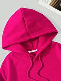 Kadın Basic Kapüşonlu Crop İçi Polarlı Oversize Sweatshirt