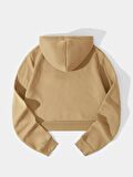 Kadın Basic Kapüşonlu Crop İçi Polarlı Oversize Sweatshirt