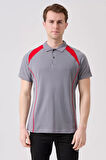 Polo Yaka Tişört GriKırmızı Detaylar İş Güvenliği Vancelya shirt Nefes Alabilir Şık Rahat Günlük