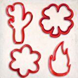 Çiçek Kurabiye Kalıp Set 4'lü- Kaktüs, Yonca, Çiçek, Yaprak