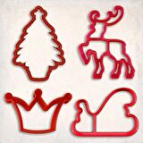Yılbaşı Kurabiye Kalıp Set 4'lü - Geyik, Kızak, Çam, Taç