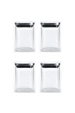 Vakum Krom Kapaklı Kare Cam Kavanoz 6,5x10,5 Cm - 300 Ml Cam Baharatlık Saklama Kabı 4 Adet
