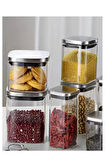 Vakum Krom Kapaklı Kare Cam Kavanoz 6,5x12,5 Cm - 350 Ml Cam Baharatlık Saklama Kabı 6 Adet