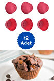 Kırmızı 12'li Silikon Mini Browni Kalıbı - Muffin Kalıbı 12 Adet Cupcake Kek Kalıbı