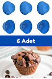 Mavi 6'lı Silikon Mini Browni Kalıbı - Muffin Kalıbı 6 Adet Cupcake Kek Kalıbı