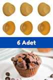 Sarı 6'lı Silikon Mini Browni Kalıbı - Muffin Kalıbı 6 Adet Cupcake Kek Kalıbı Seti