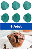 Yeşil 6'lı Silikon Mini Browni Kalıbı - Muffin Kalıbı 6 Adet Cupcake Kek Kalıbı