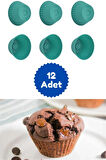 Yeşil 12'li Silikon Mini Browni Kalıbı - Muffin Kalıbı 12 Adet Cupcake Kek Kalıbı