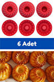 Kırmızı 6'lı Silikon Mini Kek Kalıbı - Muffin Kalıbı 6 Adet Göbekli Kek Kalıbı