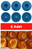 Mavi 6'lı Silikon Mini Kek Kalıbı - Muffin Kalıbı 6 Adet Göbekli Kek Kalıbı