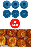 Mavi 12'li Silikon Mini Kek Kalıbı - Muffin Kalıbı 12 Adet Göbekli Kek Kalıbı