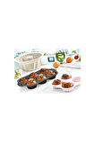 Tek Parça Antrasit 6'lı Silikon Mini Kek Kalıbı - Muffin Kalıbı 6lı Kalıp Göbekli Kek Kalıbı 24x16cm