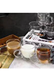 Yeni Tasarım Çift Cidarlı 250 ml Kulplu Cam Kupa, Çay Neskafe Fincanı, Çeyiz Listesi, 6 Adet 2037