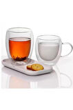 Yeni Tasarım Çift Cidarlı 250 ml Kulplu Cam Kupa, Çay Neskafe Fincanı, Çeyiz Listesi, 6 Adet 2037