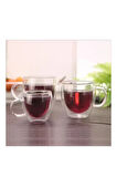 Neskafe Çay Fincanı Çift Cidarlı Cam Kupa 250 ml Kulplu Cam Bardak 3 Adet 2037