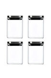 Vakum Krom Kapaklı Kare Cam Kavanoz 8x8*10 Cm - 500 Ml Cam Baharatlık Saklama Kabı 4 Adet