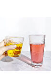 Ezme Dövülmüş Desen Tasarım Cam Su, Meşrubat, Latte, Kahve, Smoothie Bardağı 350 ml 2 Adet - 4361
